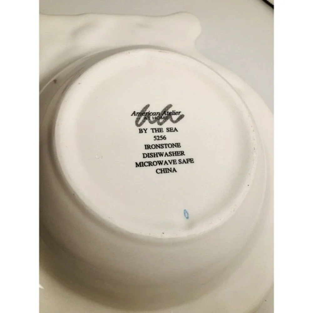 American Atelier At Home By the Sea 5256 Ironstone Divided Dish With Shells.
